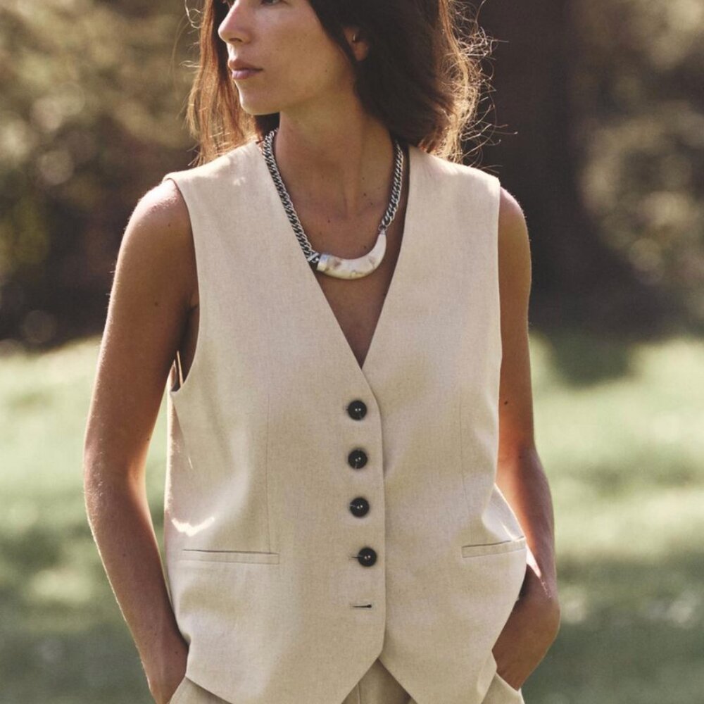 Zara LINEN BLEND TAILORED WAISTCOAT XS